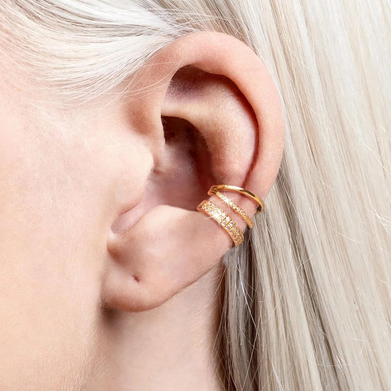 Funsanny Store Gold Ear Cuffs Earrings for Women Non Piercing - Clip on Cartilage Earrings Dainty 14K Gold Sterling Silver Plated Cubic Zirconia Huggie Hoop Earring for Women No Tarnish Trendy Jewelry Set - Image 2